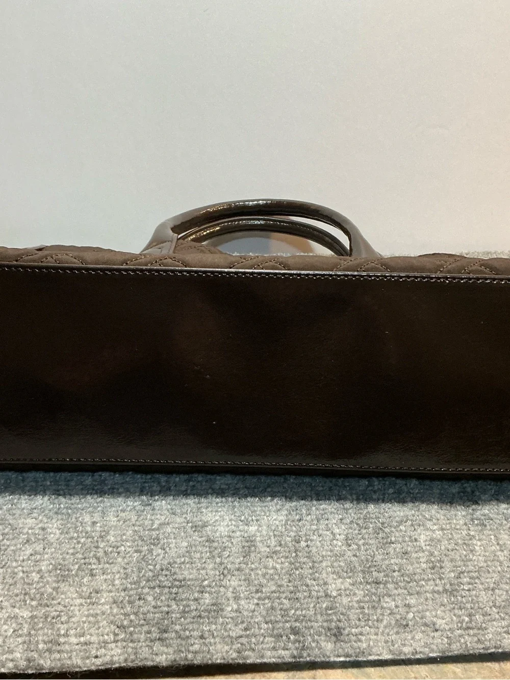 Vera Bradley Quilted Satchel in Dark Brown with Patent Handles